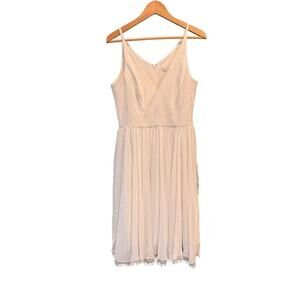 Dress The Population White Sleeveless Midi Dress With Lace Hem Women Size L NWT
